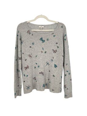 Joie Cashmere Eloisa Butterfly Bee Sweater Gray Size Small